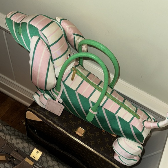 Thom Browne New York Hector Dog Large XL Tote Bag Pink & Green - Picture 5 of 16
